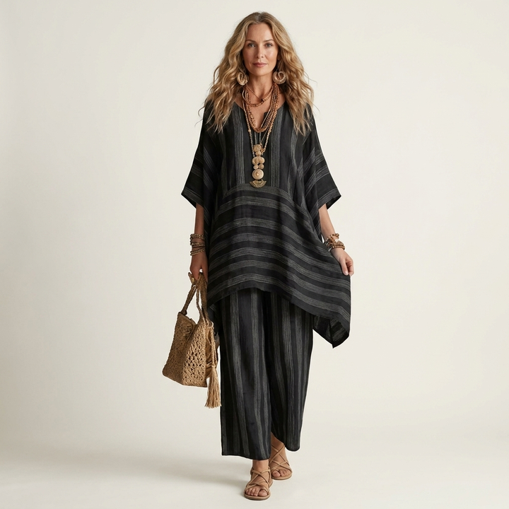 Kiara | Due Pezzi a Righe Cotone-Lino Completo