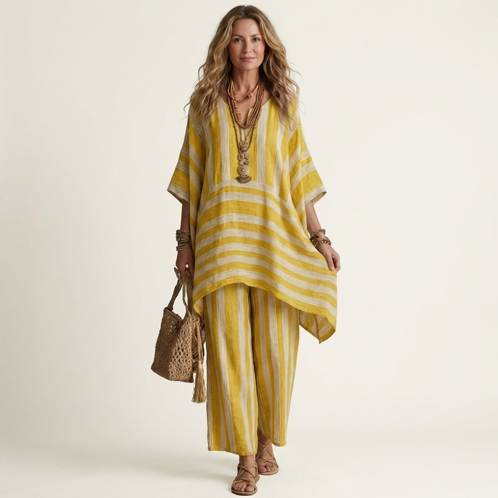 Kiara | Due Pezzi a Righe Cotone-Lino Completo