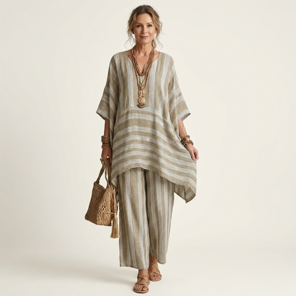 Kiara | Due Pezzi a Righe Cotone-Lino Completo