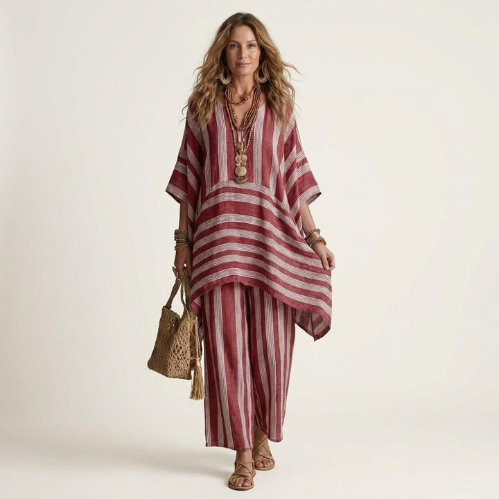 Kiara | Due Pezzi a Righe Cotone-Lino Completo