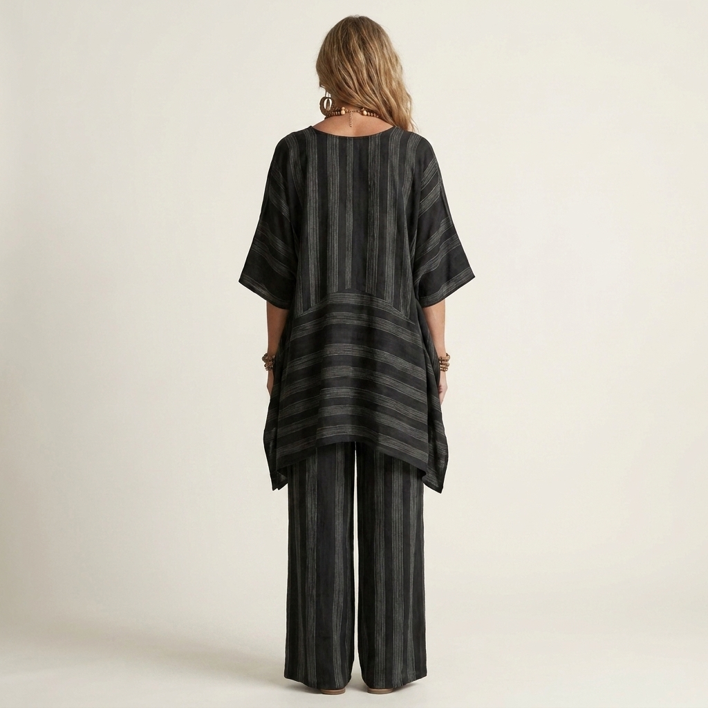 Kiara | Due Pezzi a Righe Cotone-Lino Completo