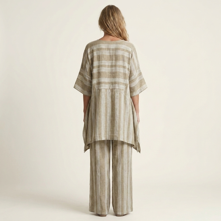 Kiara | Due Pezzi a Righe Cotone-Lino Completo