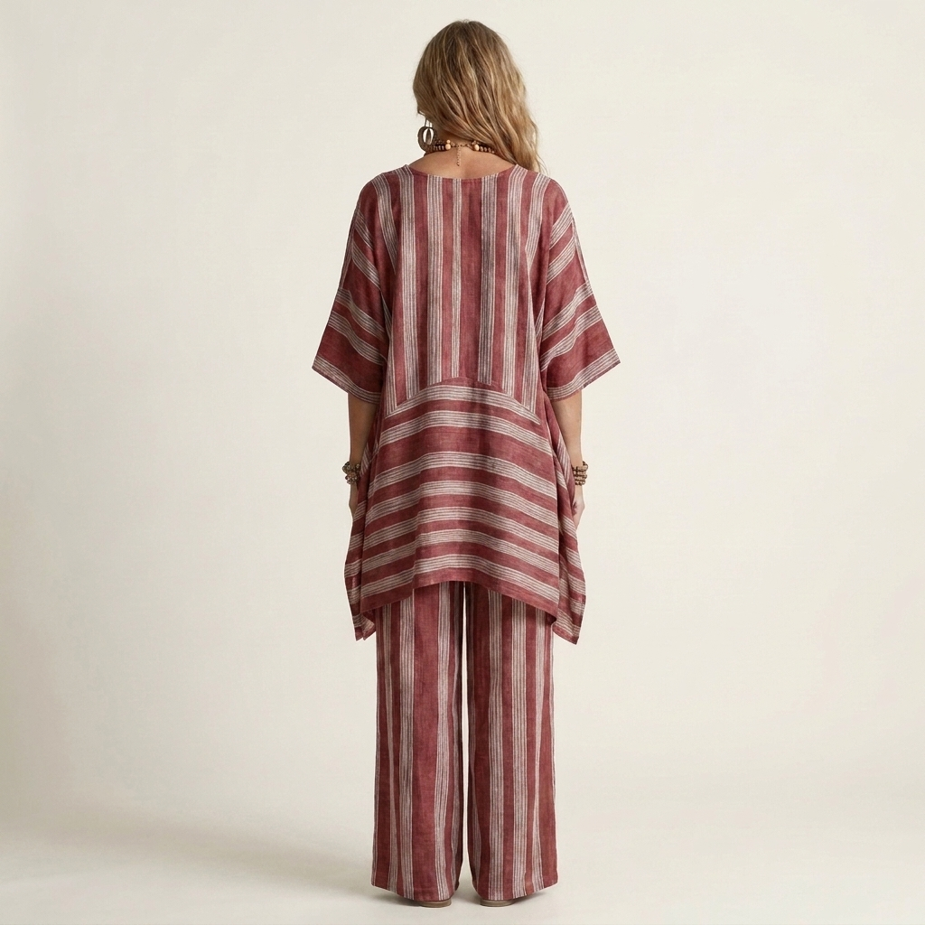 Kiara | Due Pezzi a Righe Cotone-Lino Completo