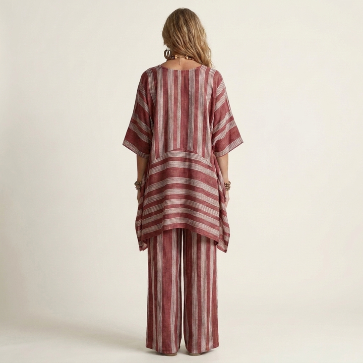 Kiara | Due Pezzi a Righe Cotone-Lino Completo