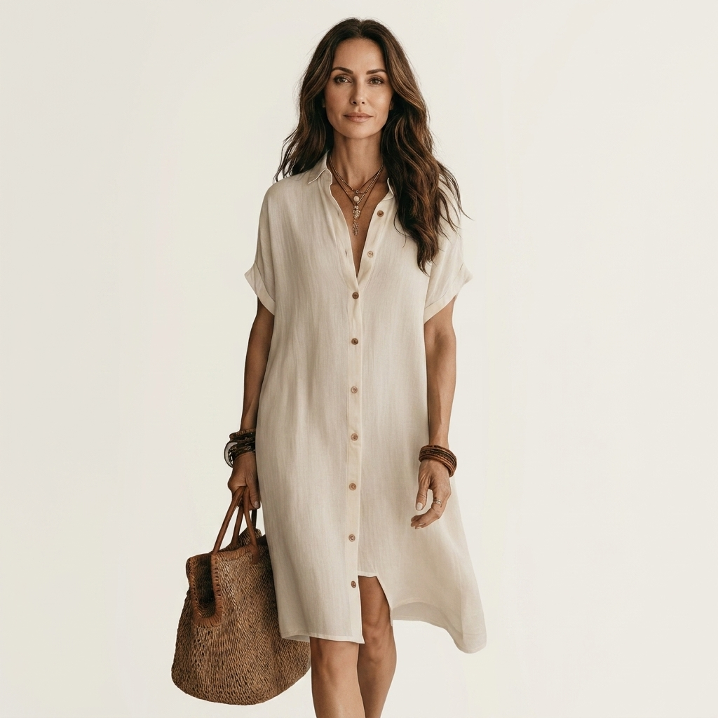 Nidalie | Midi Camicia Abito with Rolled Cuffs