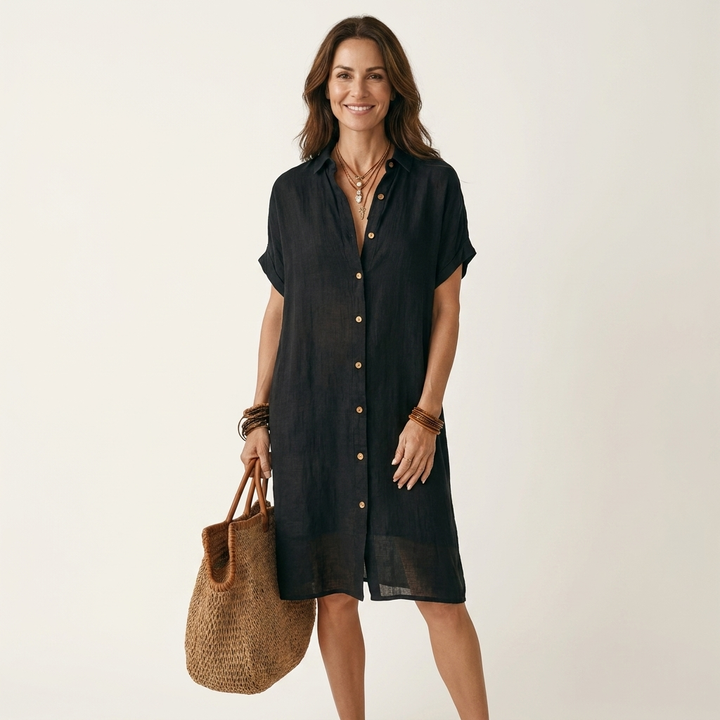 Nidalie | Midi Camicia Abito with Rolled Cuffs