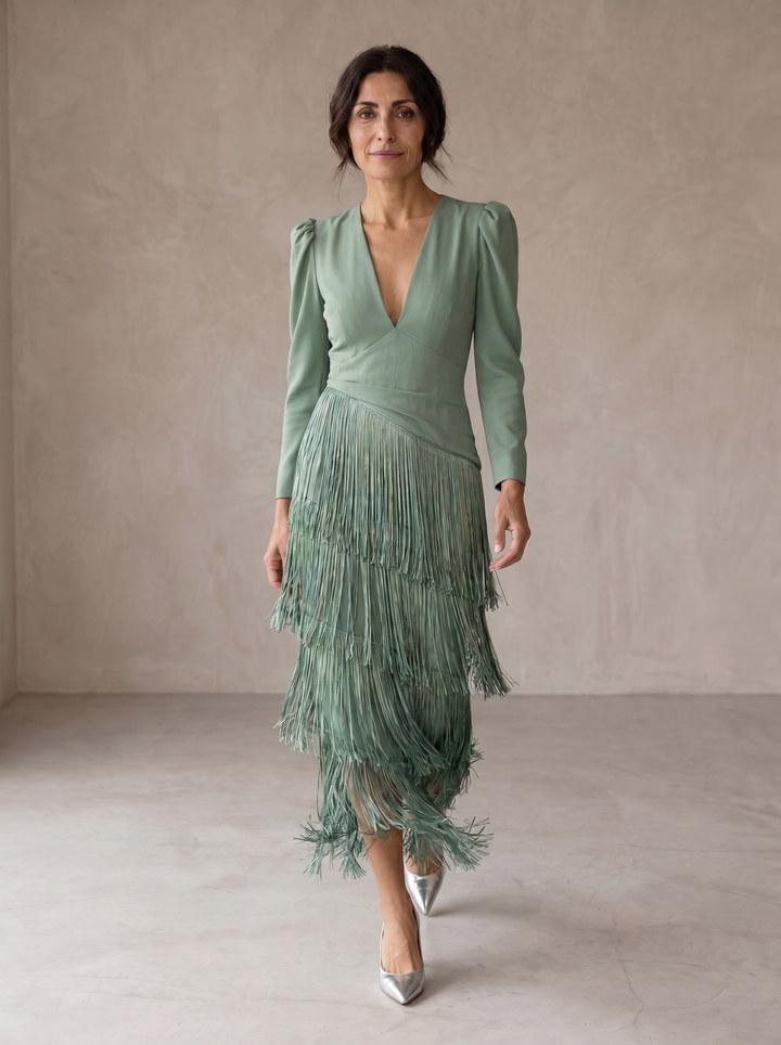 Ella | Elegante Abito with Fringe Sleeves