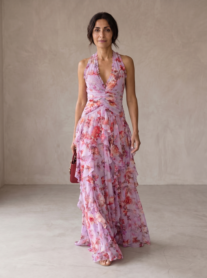 Sadie | Abito Lungo a Fiori con Scollo Americano