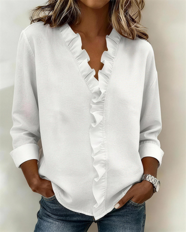 Georgina | Ruffled Scollo a V Lino Top