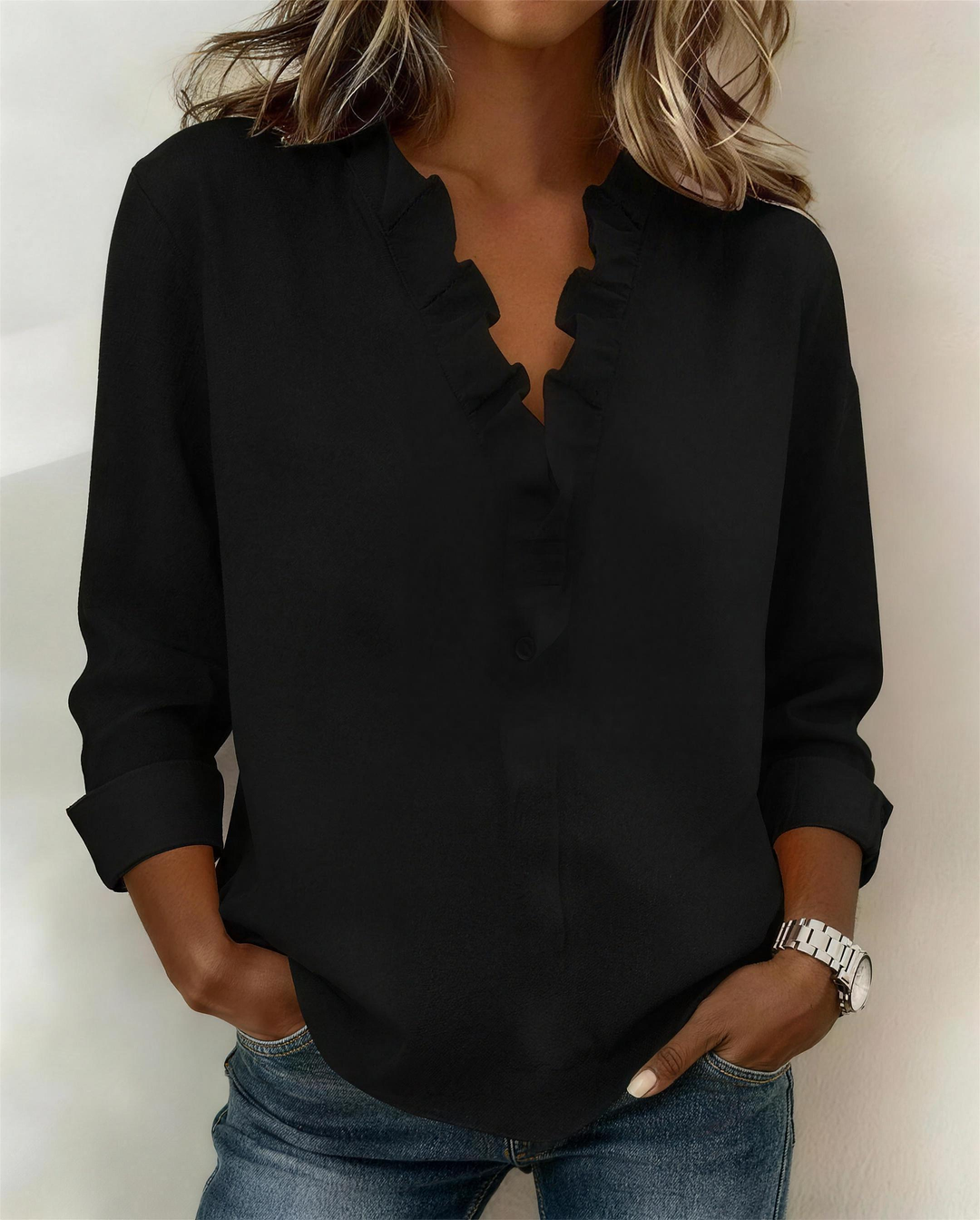 Georgina | Ruffled Scollo a V Lino Top