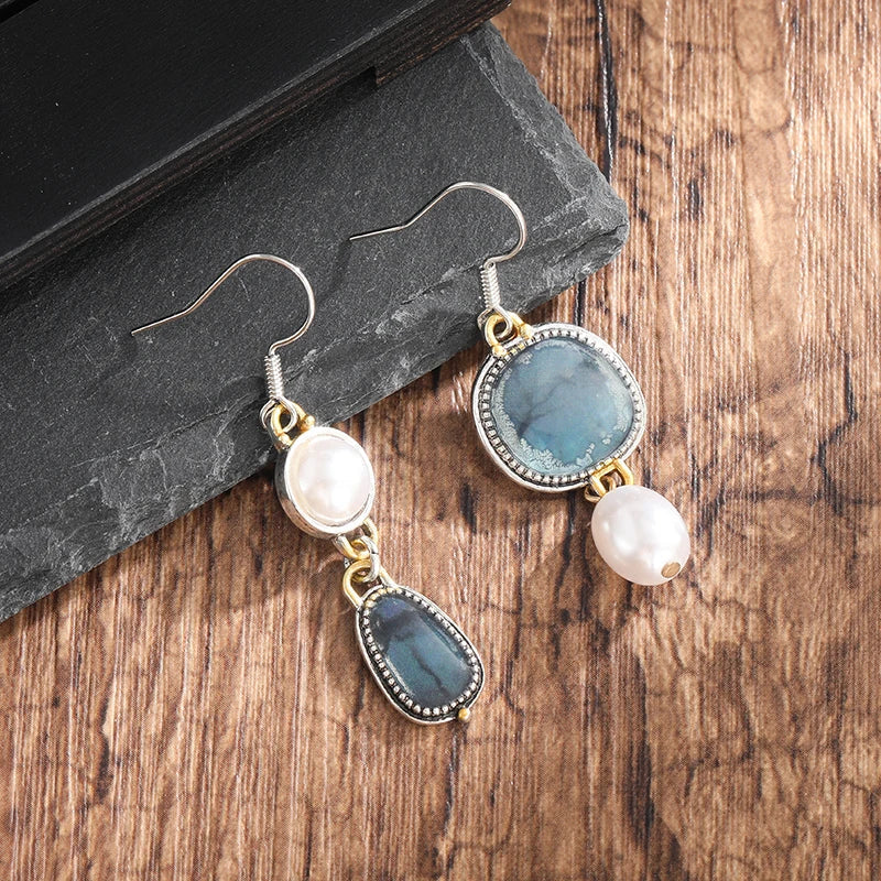Retro Blu Natural Stone Orecchini