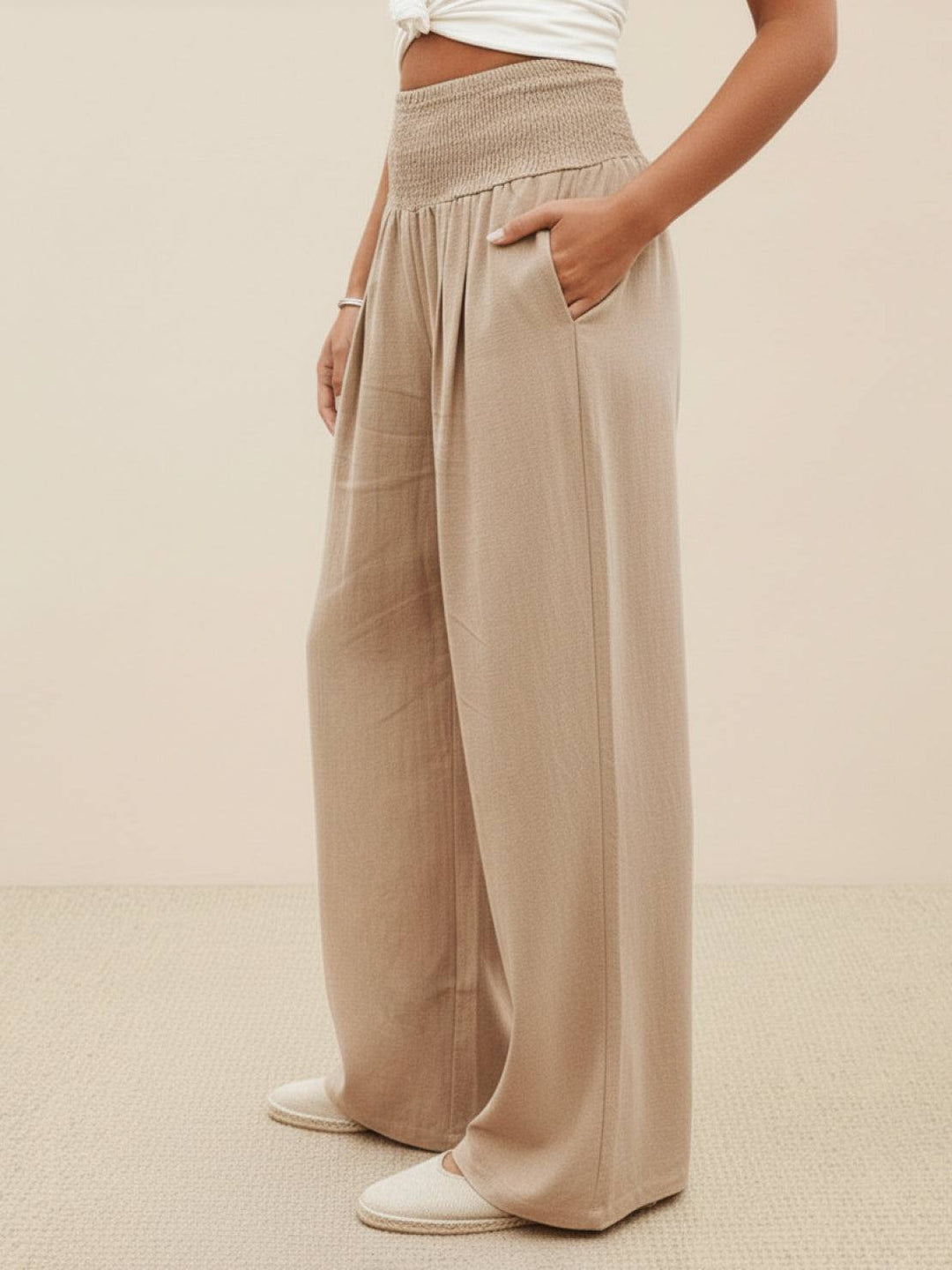 Sorrel | Morbido Shirred Waist Gamba Larga Pantaloni
