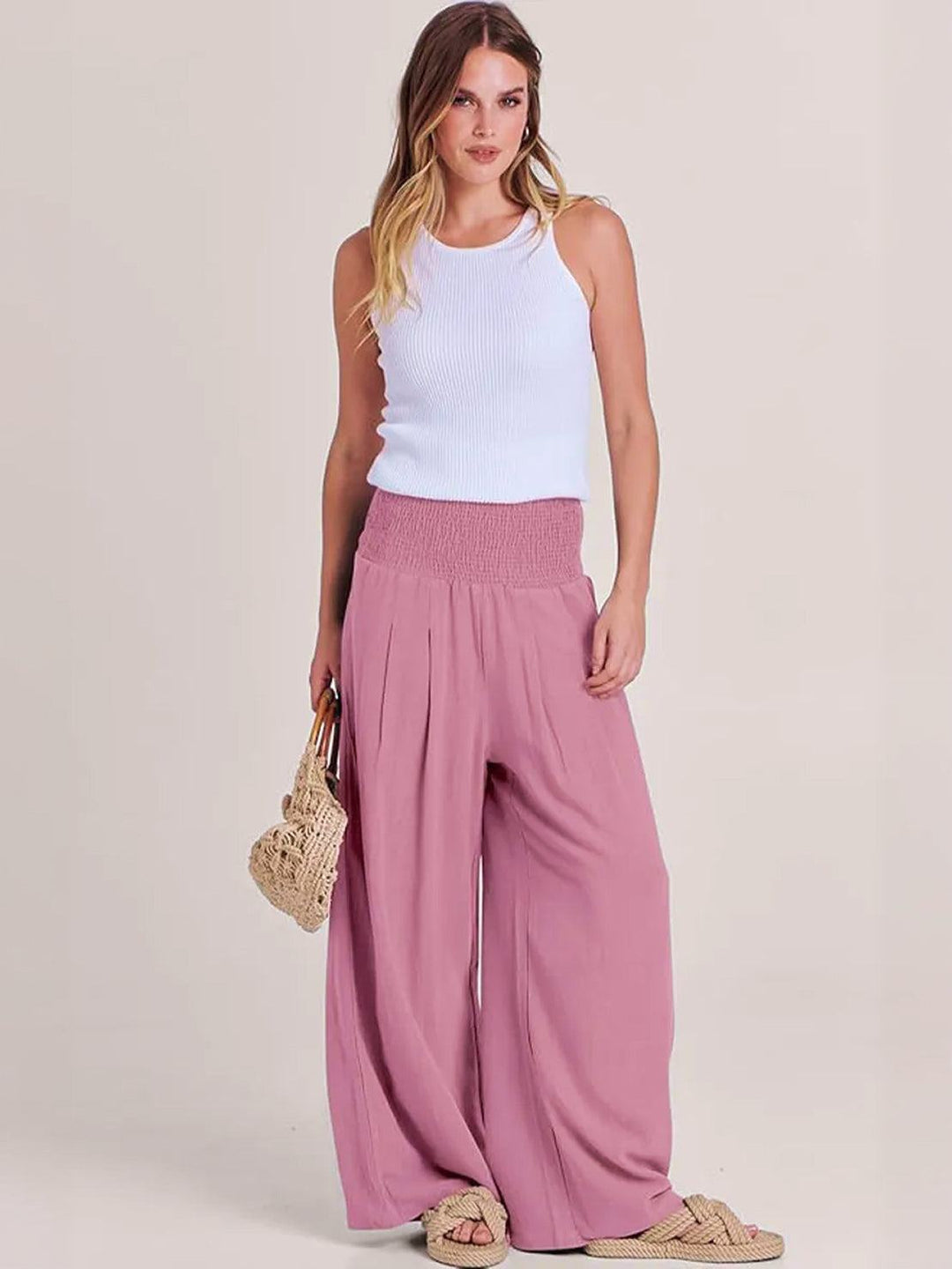Sorrel | Morbido Shirred Waist Gamba Larga Pantaloni