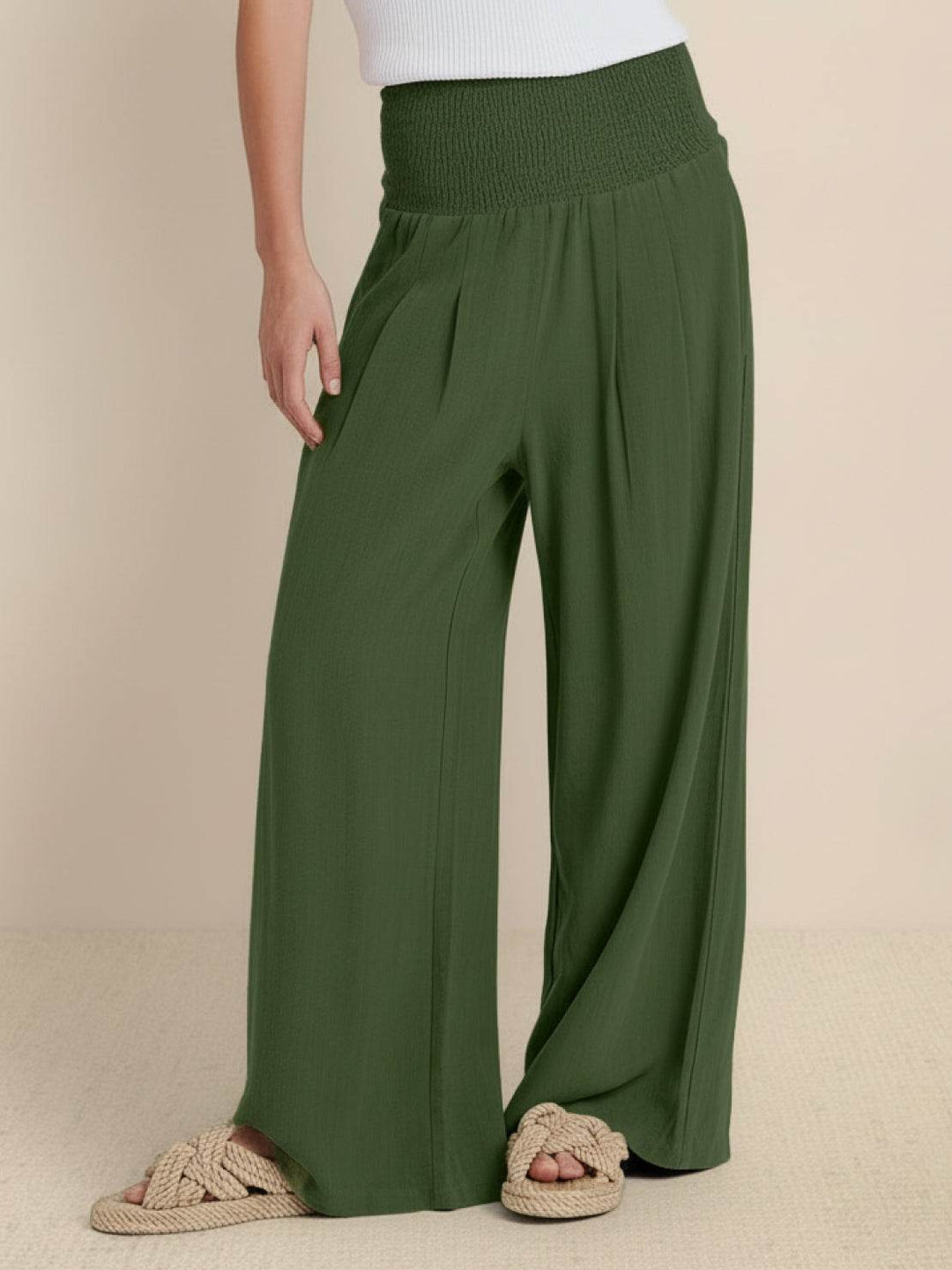 Sorrel | Morbido Shirred Waist Gamba Larga Pantaloni