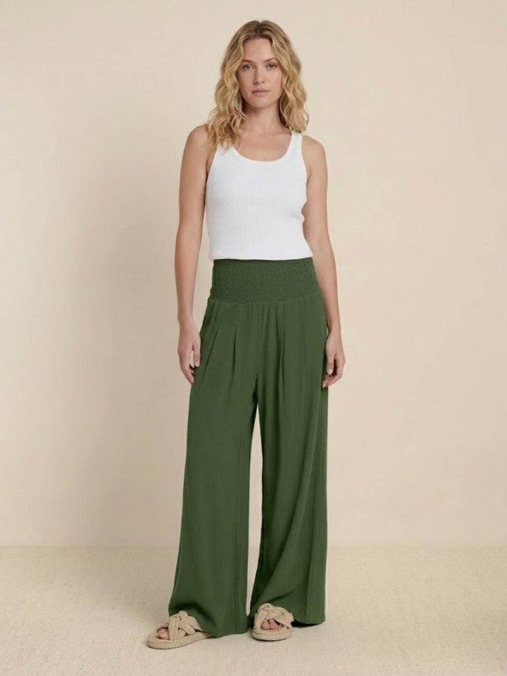 Sorrel | Morbido Shirred Waist Gamba Larga Pantaloni