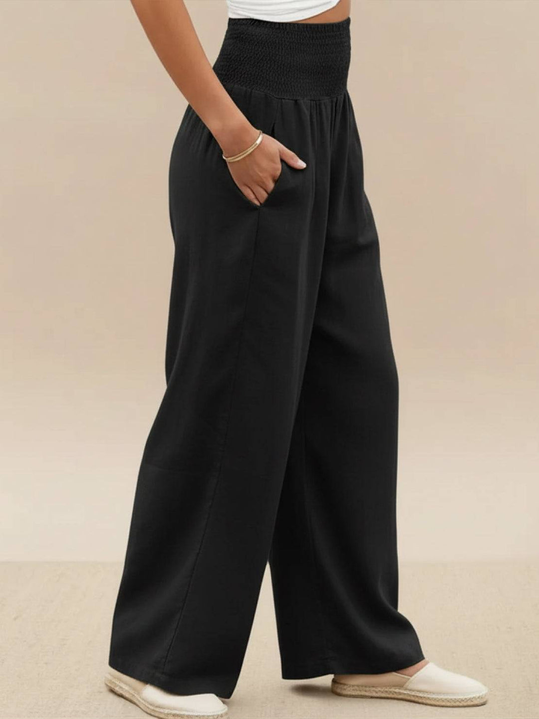 Sorrel | Morbido Shirred Waist Gamba Larga Pantaloni