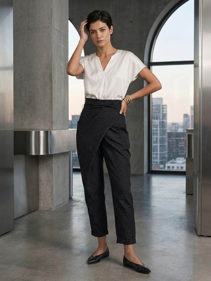 Vida | Sculpted High Waist Wrap Front Tapered Pantaloni