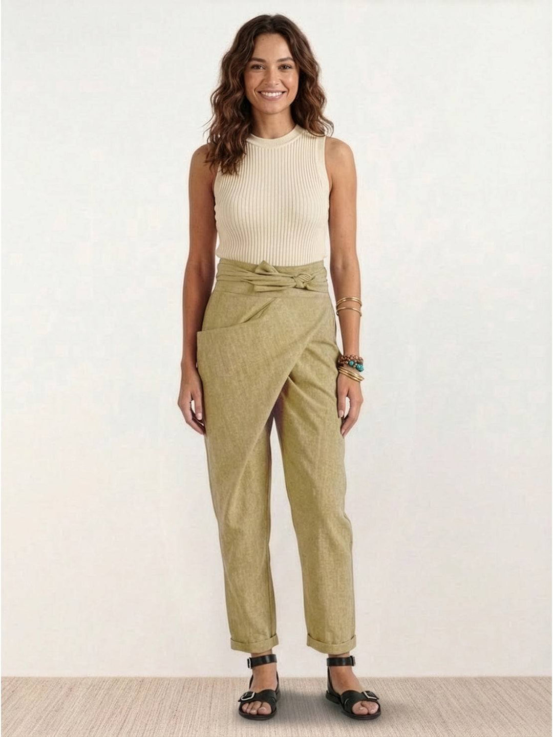 Vida | Sculpted High Waist Wrap Front Tapered Pantaloni