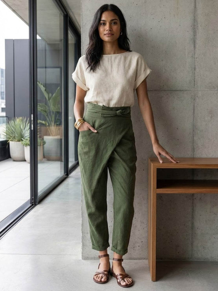 Vida | Sculpted High Waist Wrap Front Tapered Pantaloni