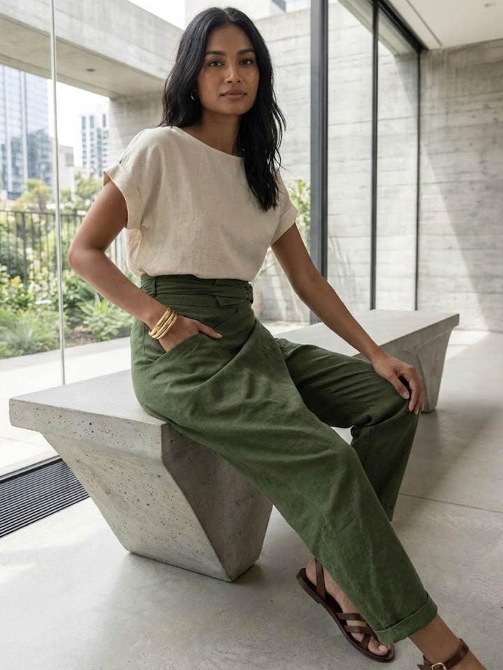 Vida | Sculpted High Waist Wrap Front Tapered Pantaloni