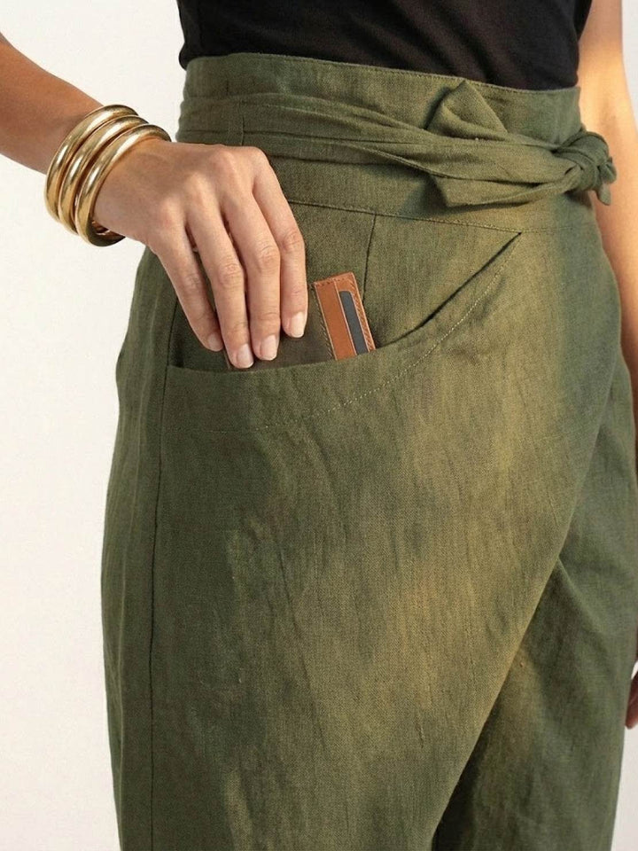 Vida | Sculpted High Waist Wrap Front Tapered Pantaloni