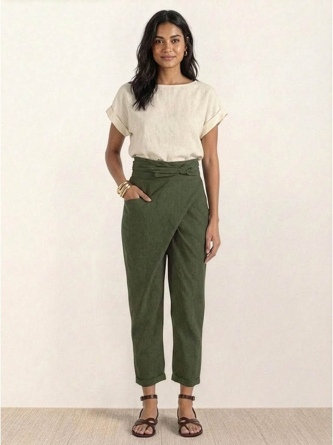 Vida | Sculpted High Waist Wrap Front Tapered Pantaloni