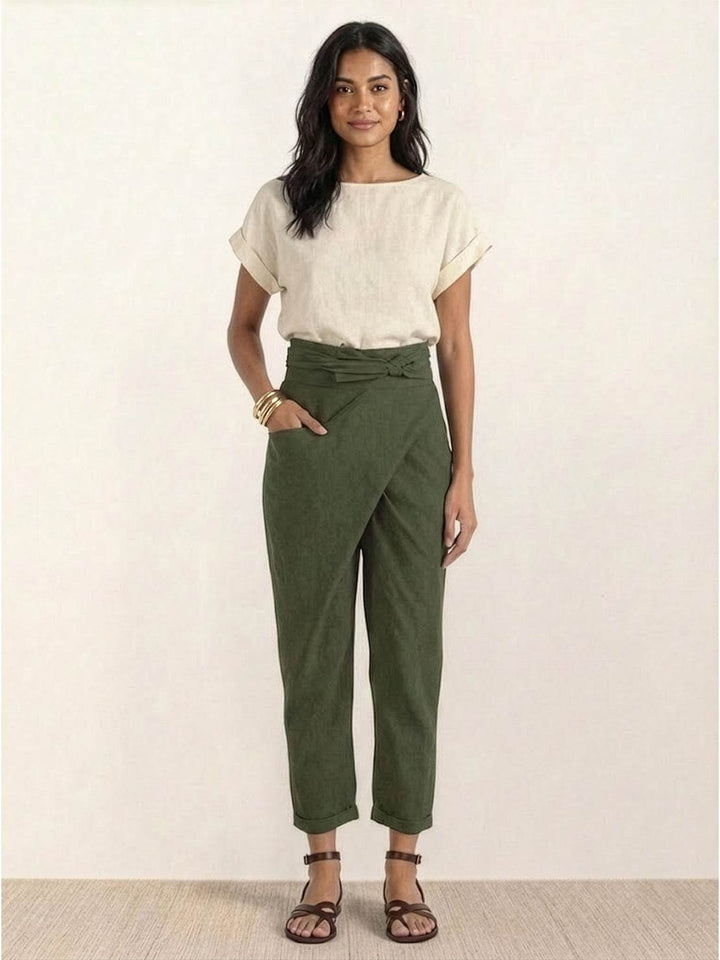 Vida | Sculpted High Waist Wrap Front Tapered Pantaloni
