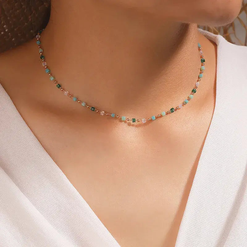 Collana Placcato Oro con Détails Multicolores in Galets