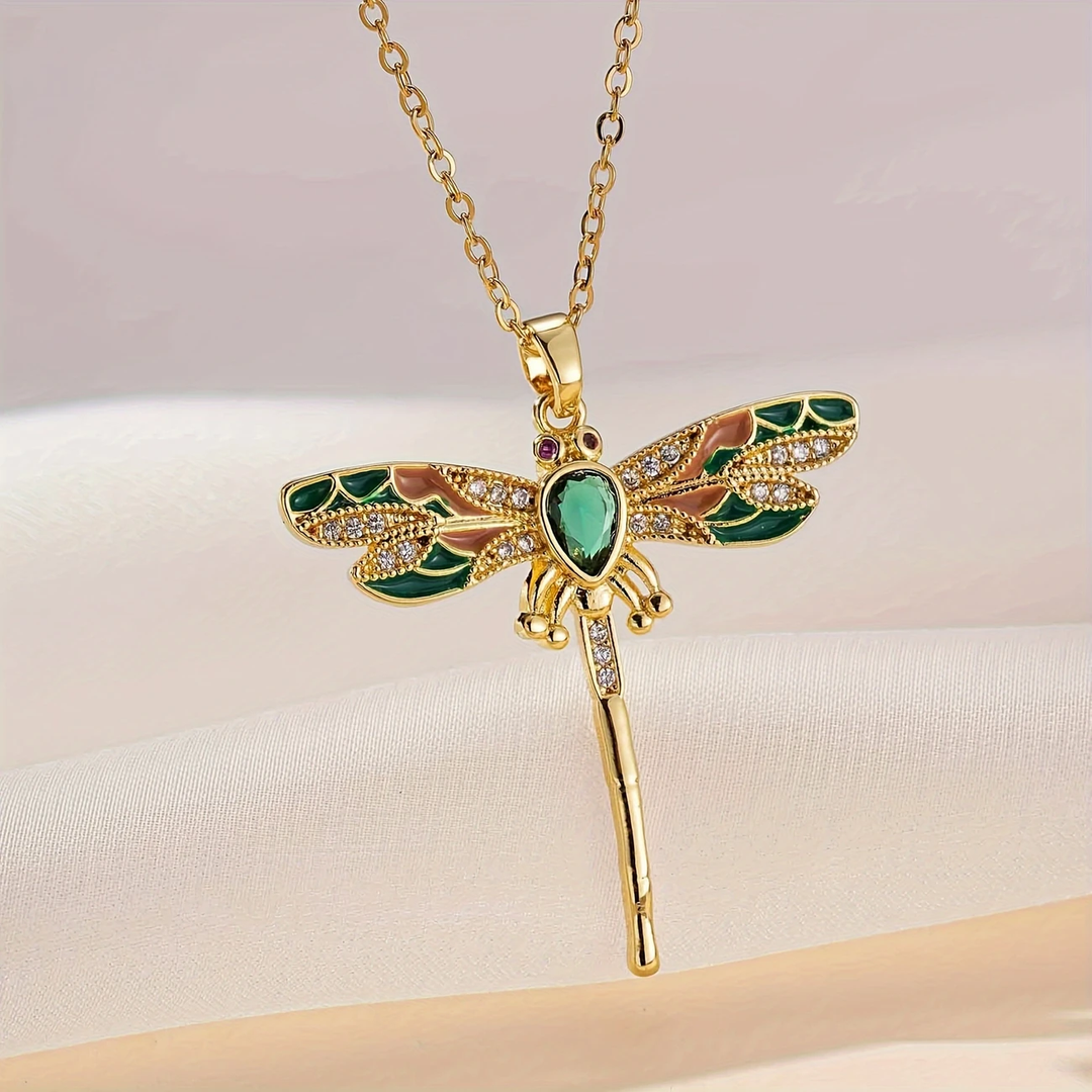 Collana luminoso con libellula verde