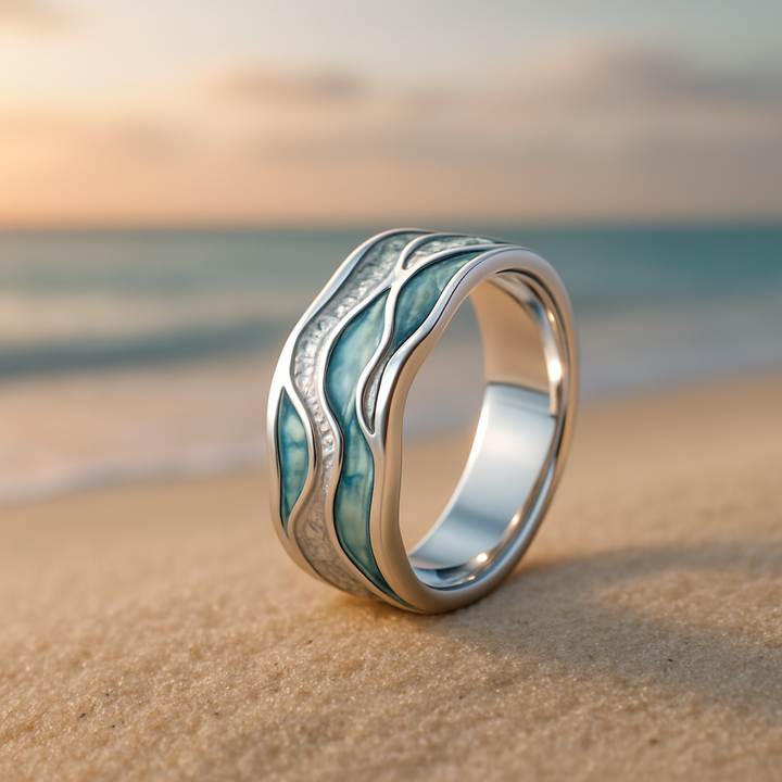 Argento Anello Turchese Waves