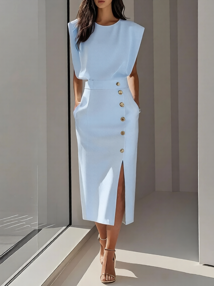 Briar | Elegante Round Neck Midi Abito with Slit