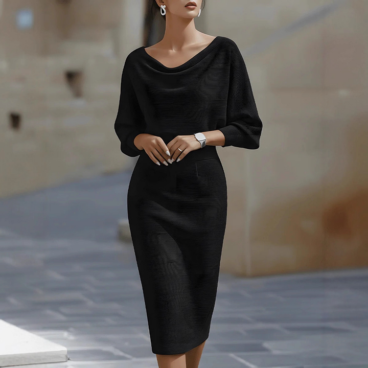 Bianca | Draped Bat-Sleeve Midi Abito