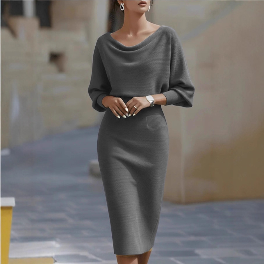 Bianca | Draped Bat-Sleeve Midi Abito