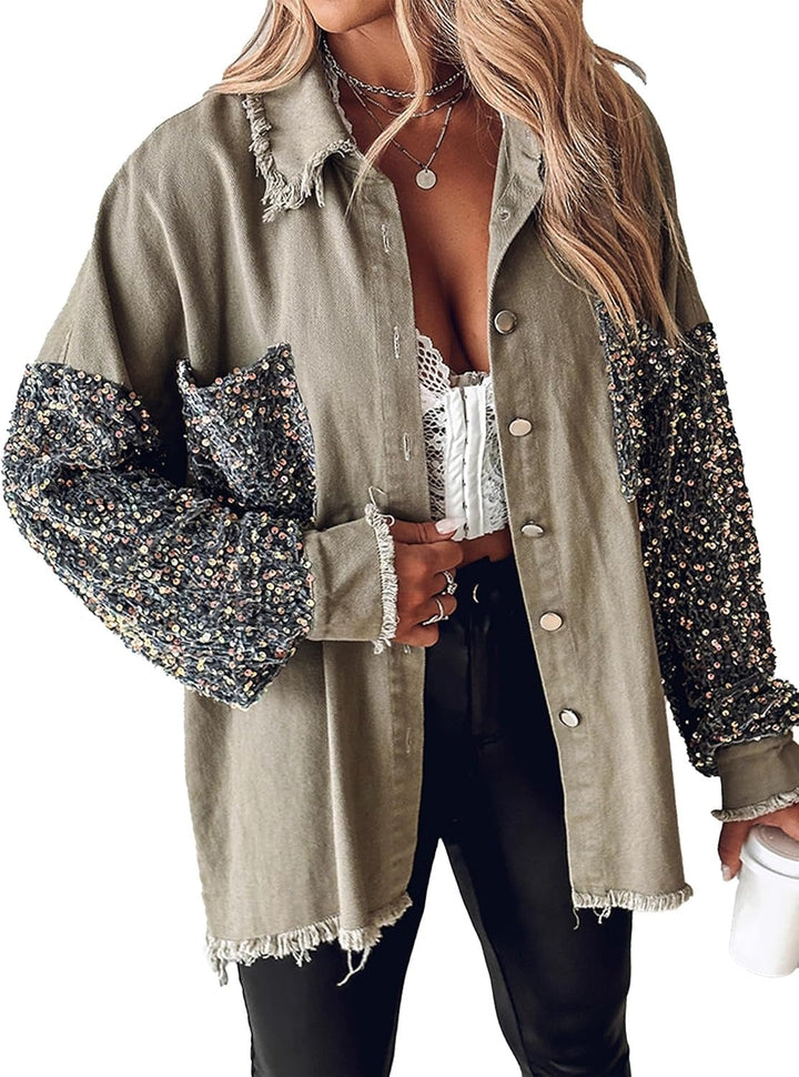 Oriel | Statement Oversize Paillettes Denim Giacca