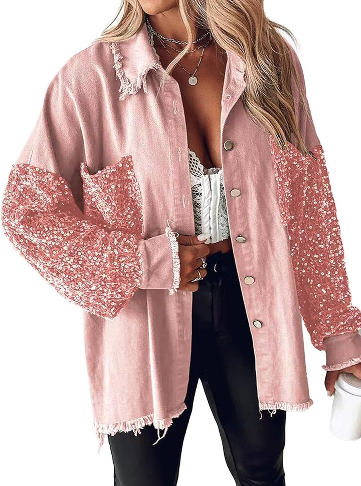 Oriel | Statement Oversize Paillettes Denim Giacca