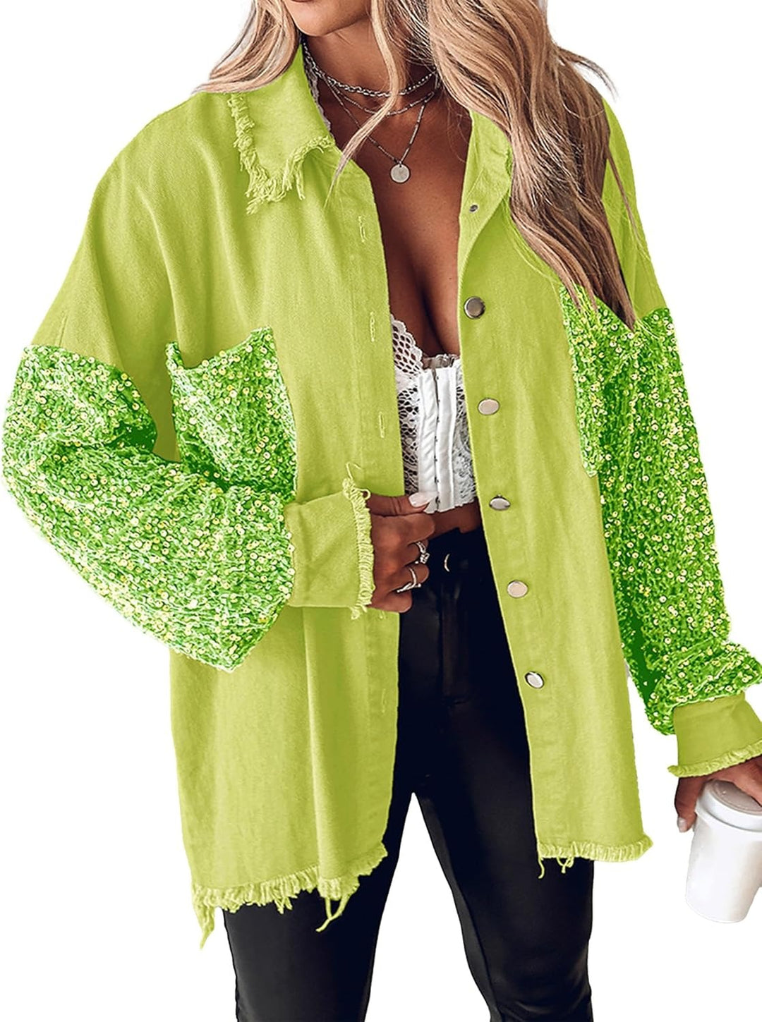 Oriel | Statement Oversize Paillettes Denim Giacca