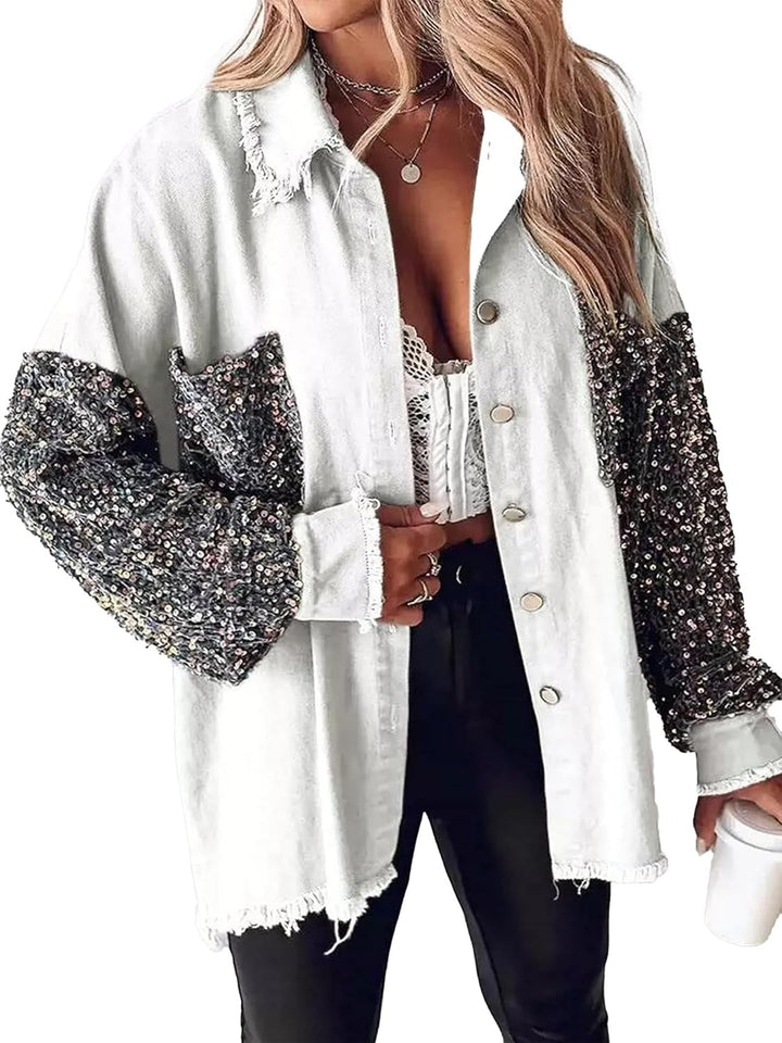 Oriel | Statement Oversize Paillettes Denim Giacca