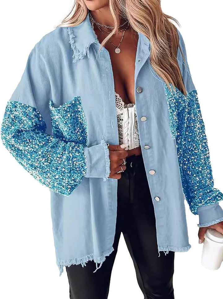 Oriel | Statement Oversize Paillettes Denim Giacca