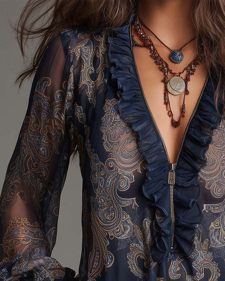 Demi | Zip Ruffled Retro Camicetta