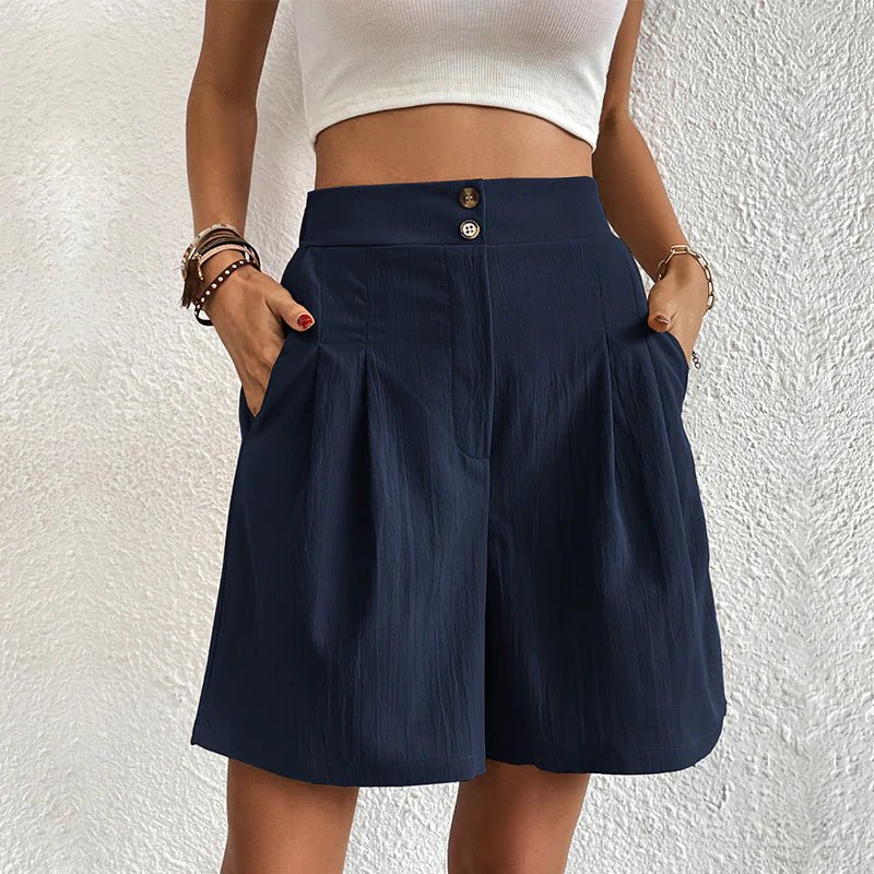 Glenda | Tailored High Waist Pleated Gamba Larga Shorts