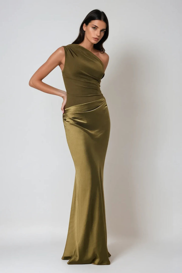 Kaelyn | Abito Maxi in Raso Monospalla Arricciato