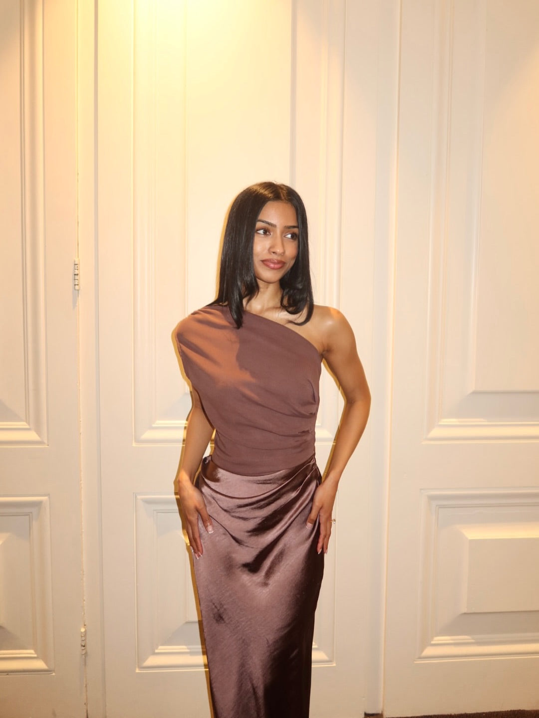 Kaelyn | Abito Maxi in Raso Monospalla Arricciato