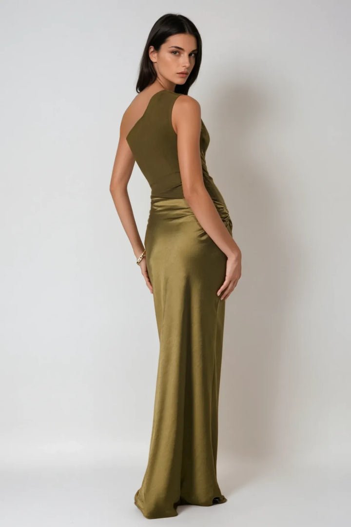 Kaelyn | Abito Maxi in Raso Monospalla Arricciato