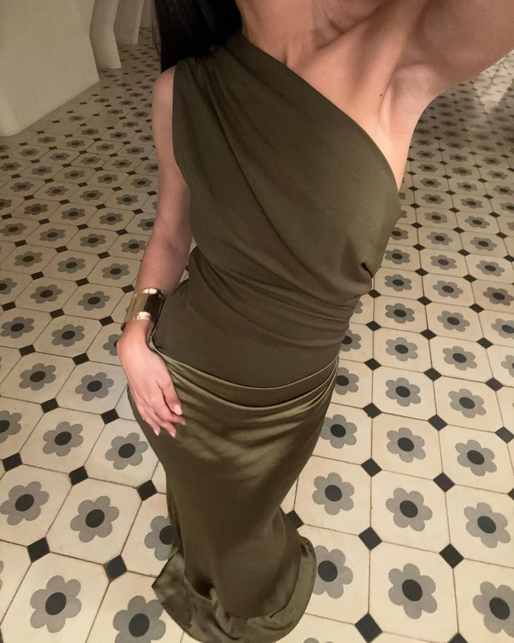 Kaelyn | Abito Maxi in Raso Monospalla Arricciato