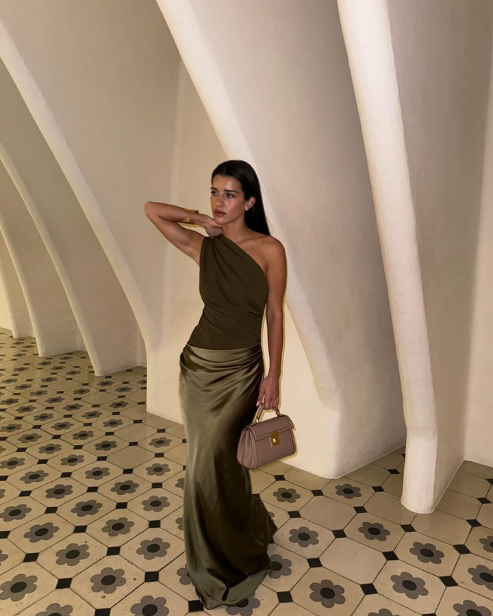 Kaelyn | Abito Maxi in Raso Monospalla Arricciato