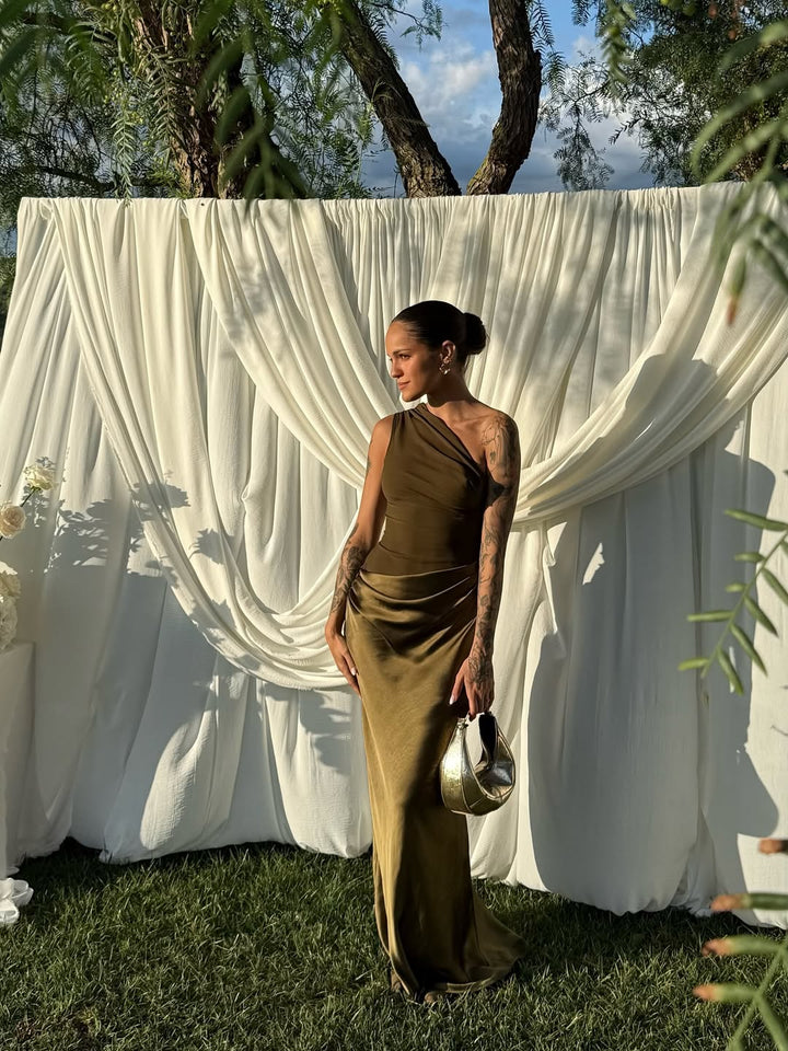 Kaelyn | Abito Maxi in Raso Monospalla Arricciato