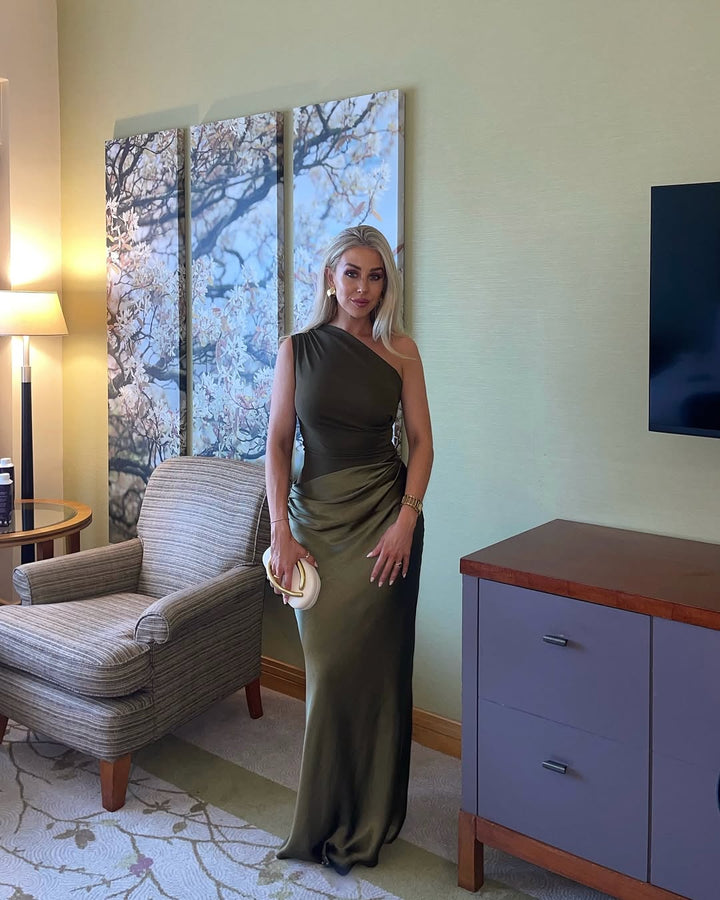 Kaelyn | Abito Maxi in Raso Monospalla Arricciato
