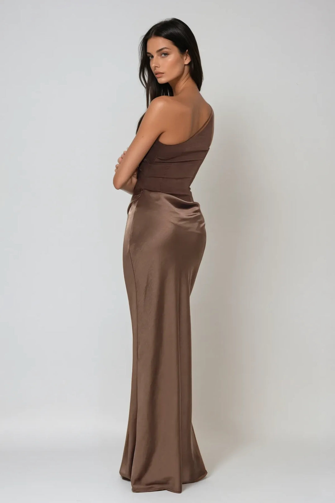 Kaelyn | Abito Maxi in Raso Monospalla Arricciato