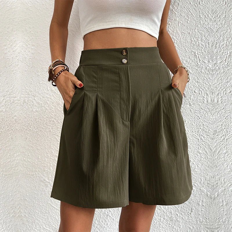 Glenda | Tailored High Waist Pleated Gamba Larga Shorts