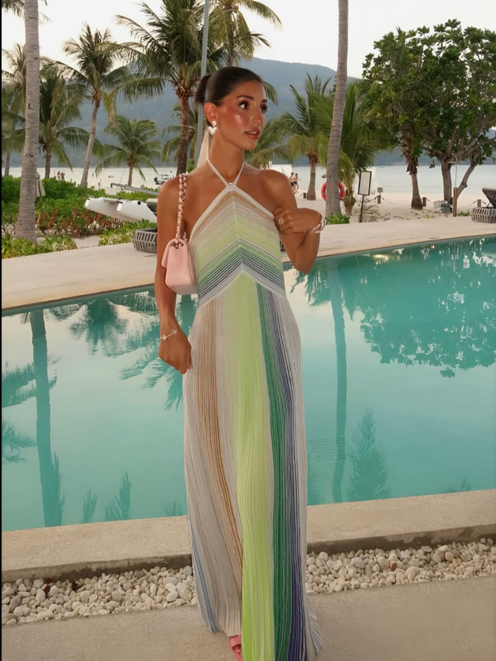 Kendall | Abito Maxi in Maglia Metallizzata con Collo Halter